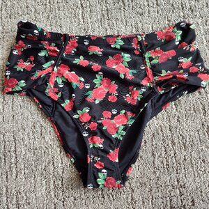 High waisted rose and skull bikini bottoms